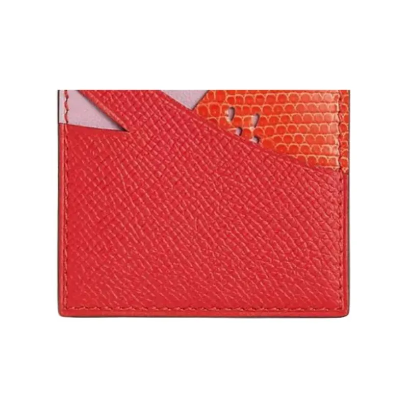 HERMES HISTOIRE NATURELLE Calfskin Card Holder Women's Red & Orange-1