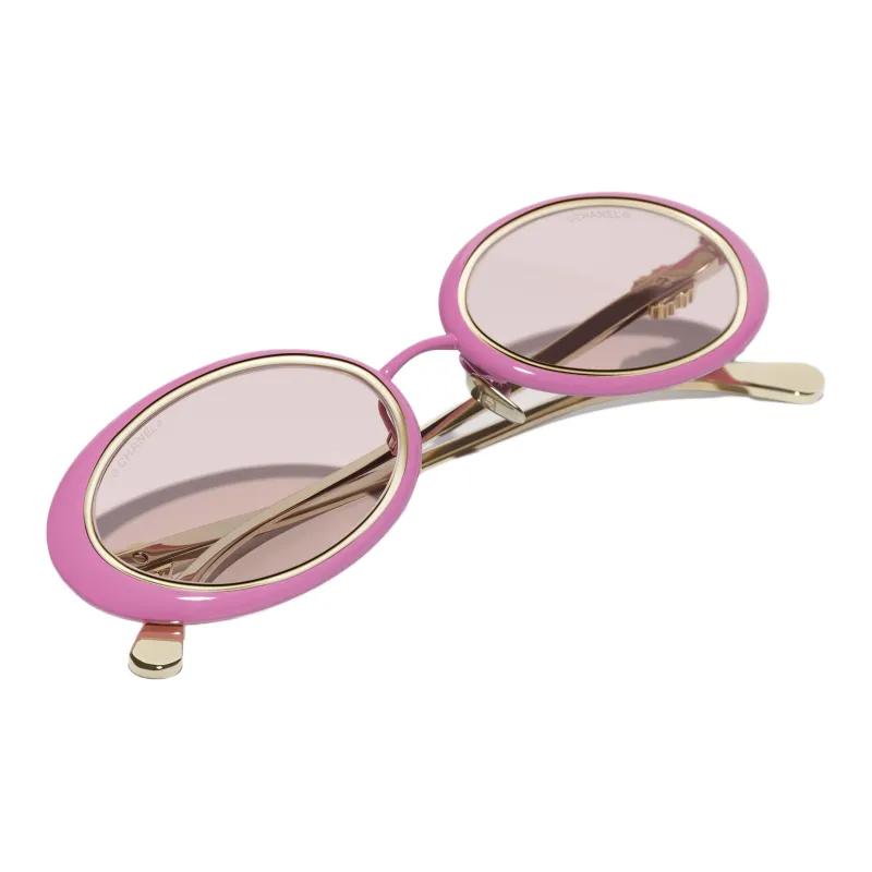 CHANEL Metal Oval Sunglasses Unisex Pink-3