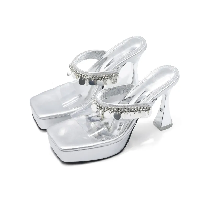 Take The Qin Rubber Sole Abrasion Resistant, Odor Resistant Slide Slippers Women's Silver-2