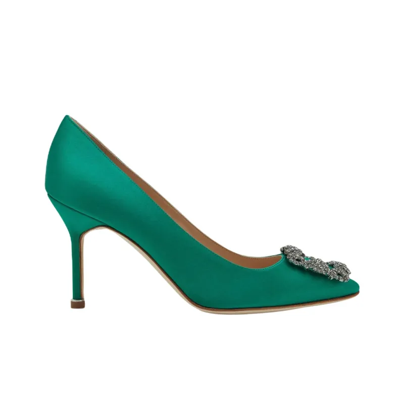 MANOLO BLAHNIK Hangisi Slim Heel High Heels 9cm Women's Green-1