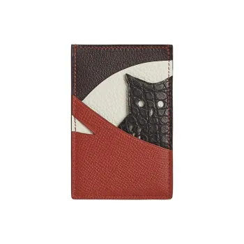 HERMES HISTOIRE NATURELLE Calfskin Card Holder Women's Red & Black