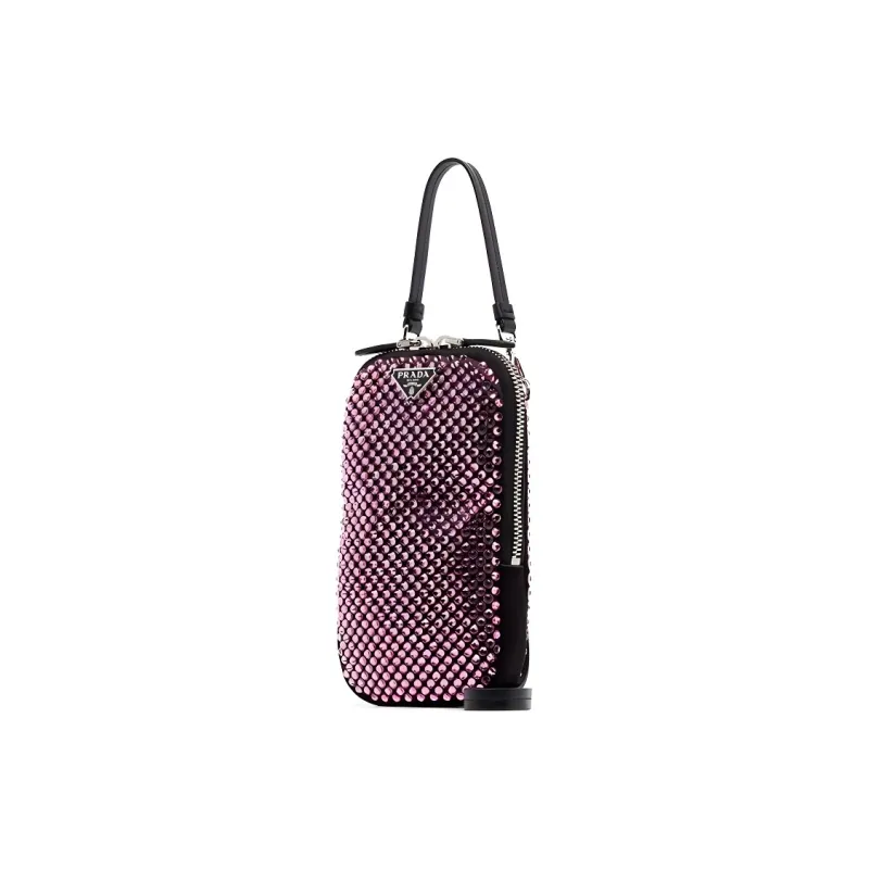 PRADA Crystal Satin Panel Handbag Shoulder Bag Crossbody Bag Mini Unisex Pink-1