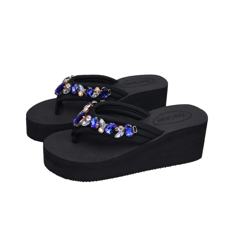 XMISTUO Rhinestone Quiet Abrasion Resistant Slip Resistant Flip Flops Women's-1