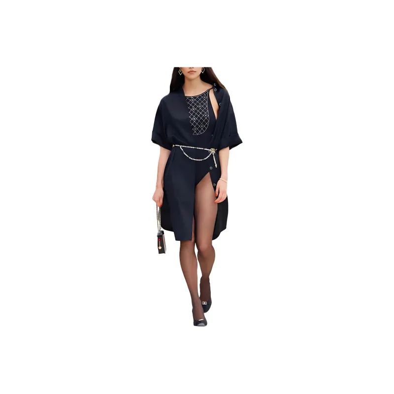 CHANEL SS23 Short-Sleeved Dresses Women's Black-0