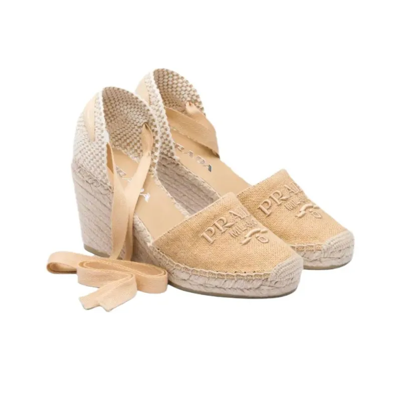 PRADA Wedge Heel High Heels 9cm Women's Beige-3