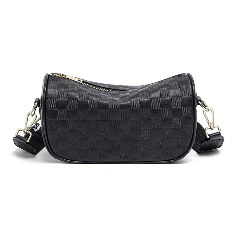 VINEY Cow Leather Shoulder Bag, Crossbody Bag Regular Women's Black/White-4