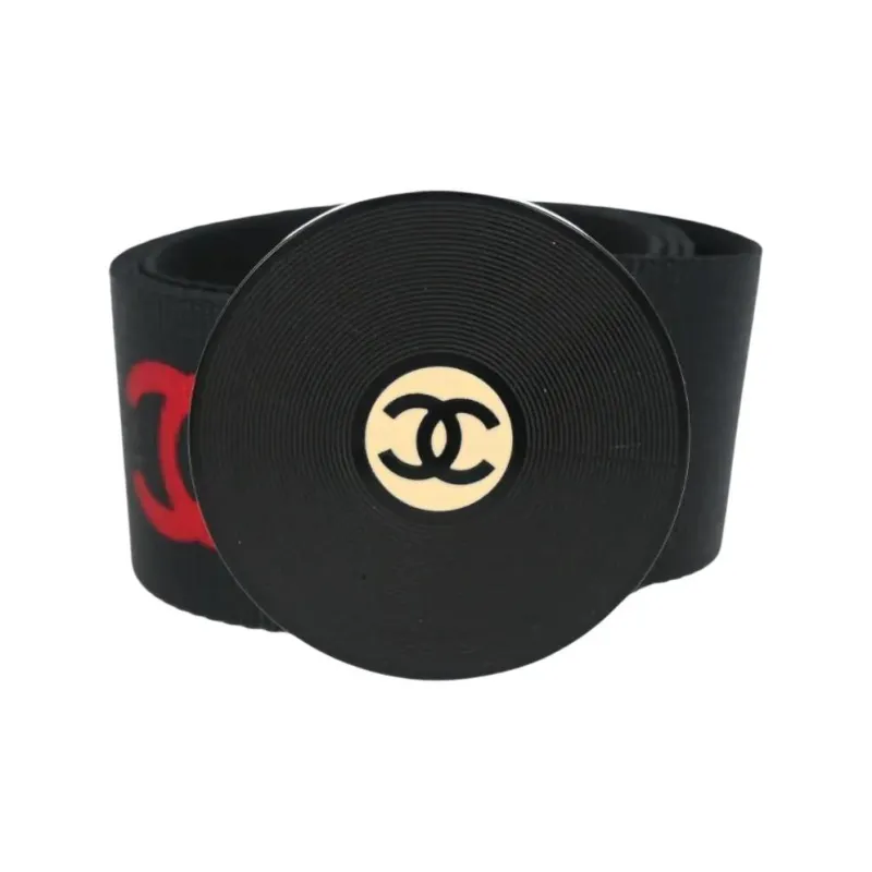 CHANEL Acrylic Belt Women's Black Width 4CM-0