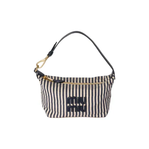 MIU MIU Cotton Handbag Women's Beige & Sea Blue