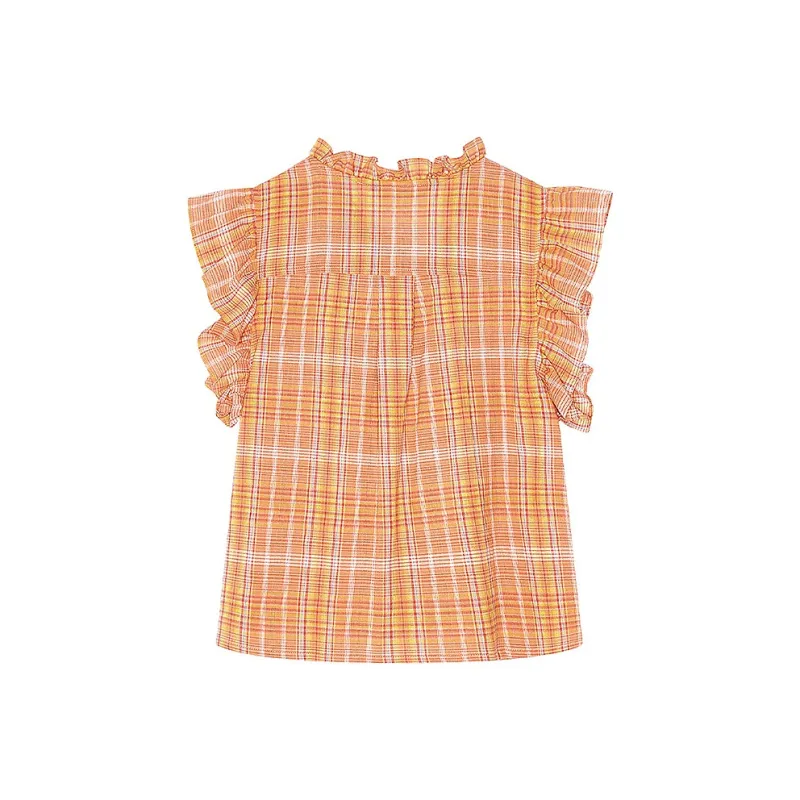 ELF SACK Shirts Women's Pastoral Orange Red Plaid-1