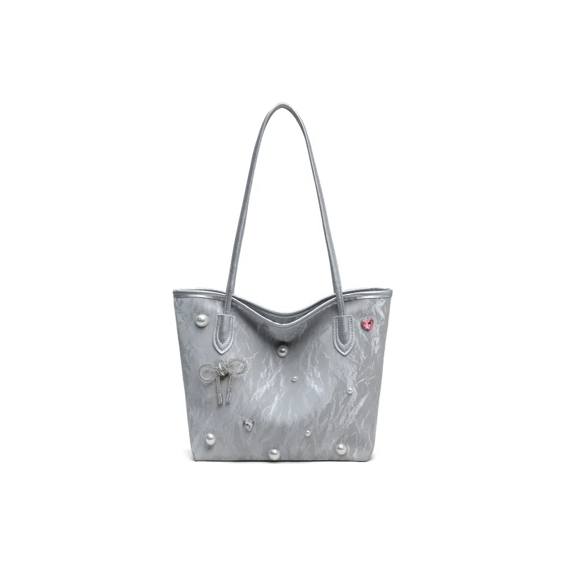 C°BANNER Synthetic Leather Shoulder Bag Medium Size Women's Ecru/Silver-6