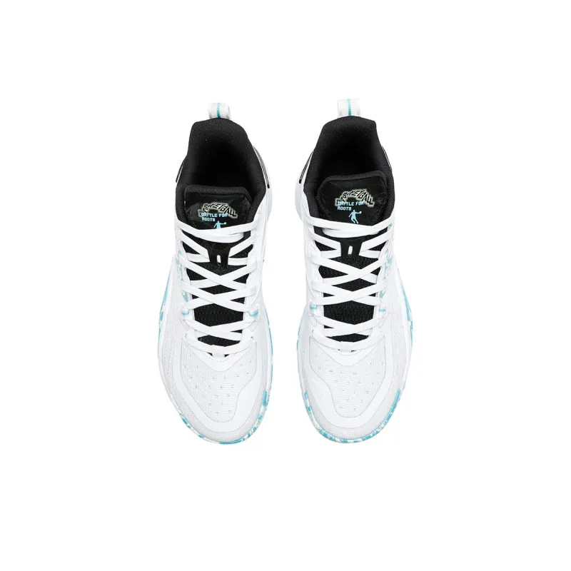 QIAODAN Anti Slip Wear Resistant Low Top Basketball Shoes Men's White Black Blue-3