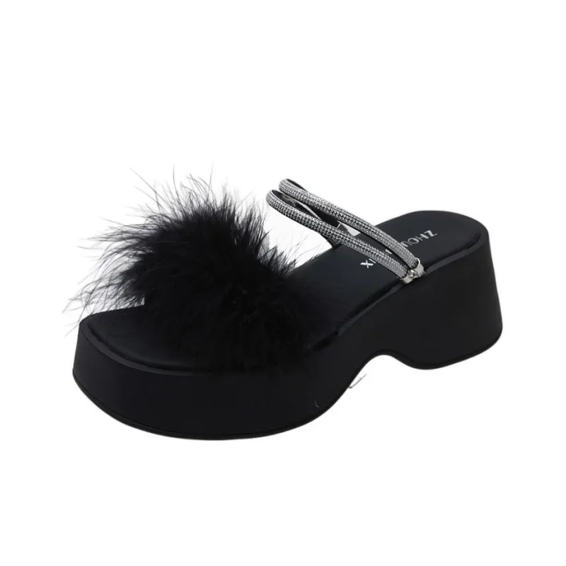WUJI Rubber Sole Fuzzy Slip Resistant Abrasion Resistant Slide Slippers Women's-3
