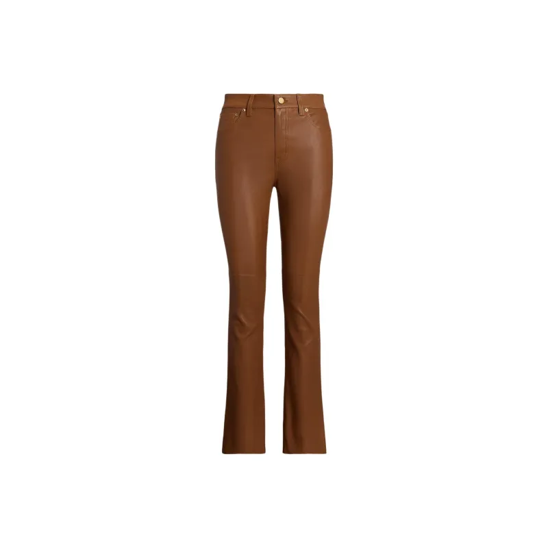 LAUREN RALPH LAUREN Leather Pants Women's Khaki-0