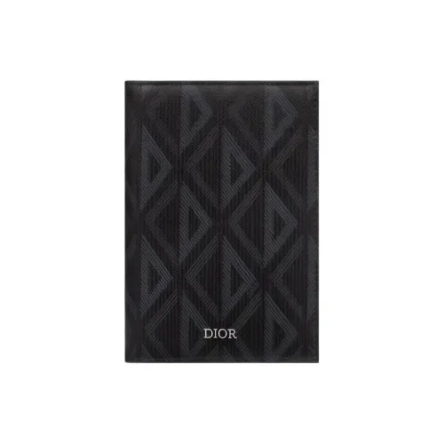 DIOR CD Diamond Canvas Passport Holder Men's Black
