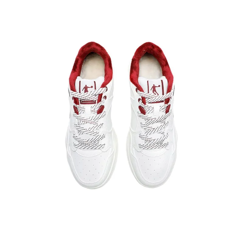 QIAODAN Thermal Slip Resistant Low Top Skateboard Shoes Men's White Red-3