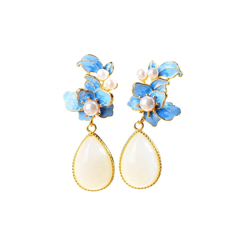 Jade Ink Love Hetian Jade Earrings White Jade Women's-0