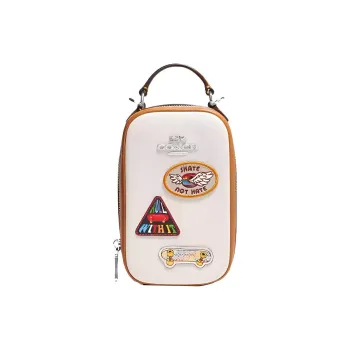 COACH Eva Leather Cell Phone Pouch, Shoulder Bag, Crossbody Bag Mini Women's White & Multicolor