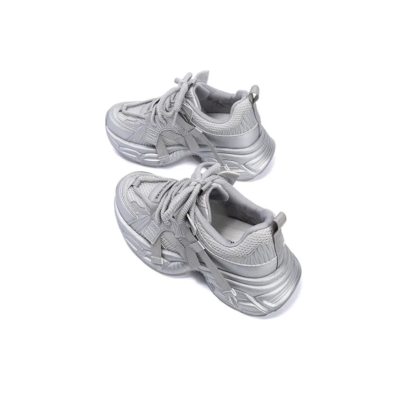 EXULL Q Cushioning, Abrasion Resistant, Height Increasing Low Top Chunky Sneakers Women's Gray-1