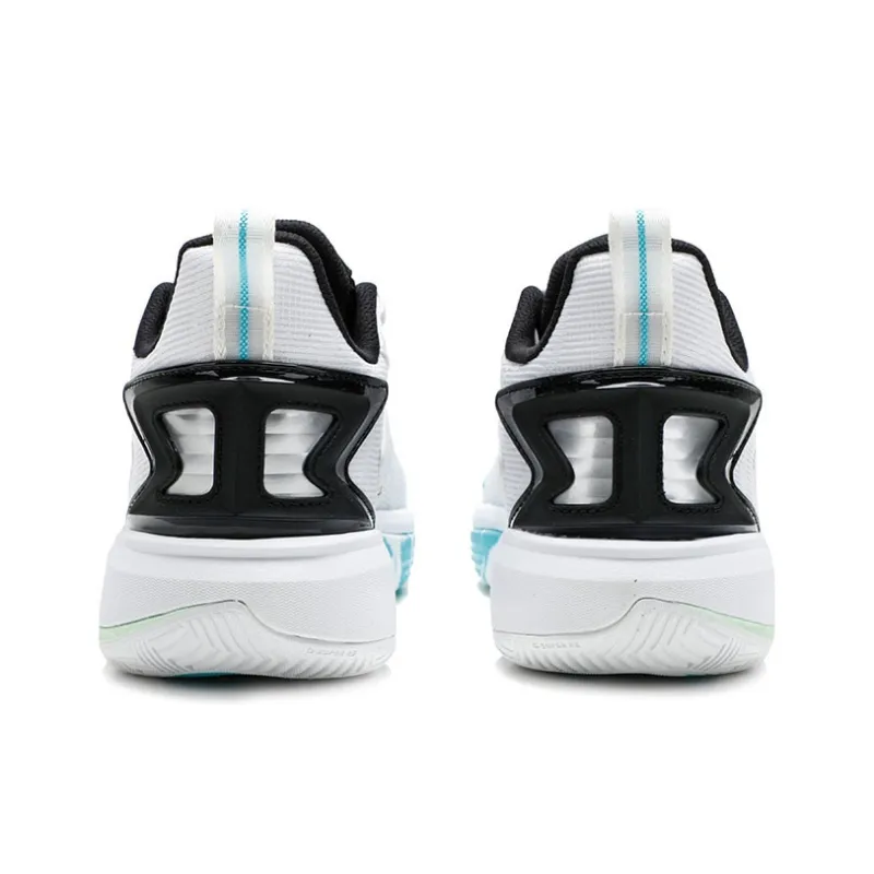 QIAODAN Anti Slip Wear Resistant Low Top Basketball Shoes Men's White Black Blue-4