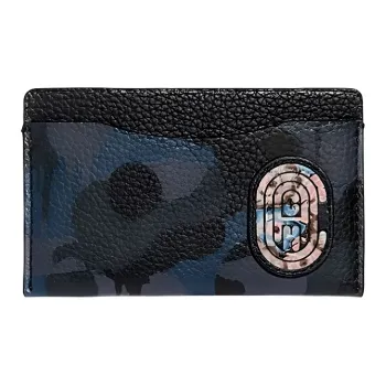 COACH Kaffe Fassett Collaboration Card Case Leather Coin Purses Card Holders Small Size Unisex Blue Black Camouflage