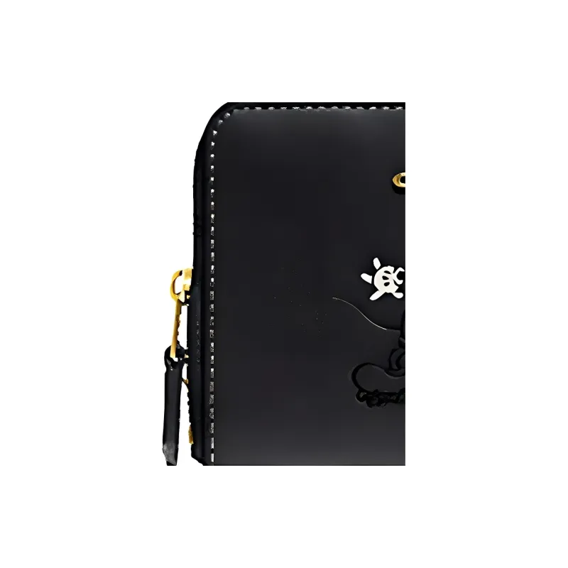 COACH Disney Collaboration Zip Around Calfskin Coin Purse Mini Unisex Black-2
