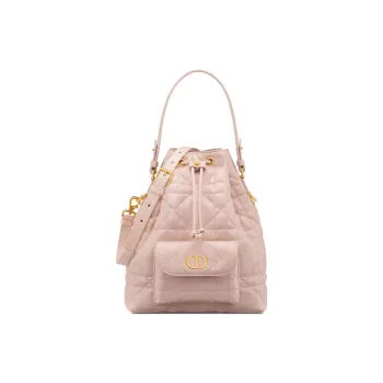 DIOR Caro Sheepskin Bucket Bag, One Shoulder Handbag Small Size Women's Rouge Pink