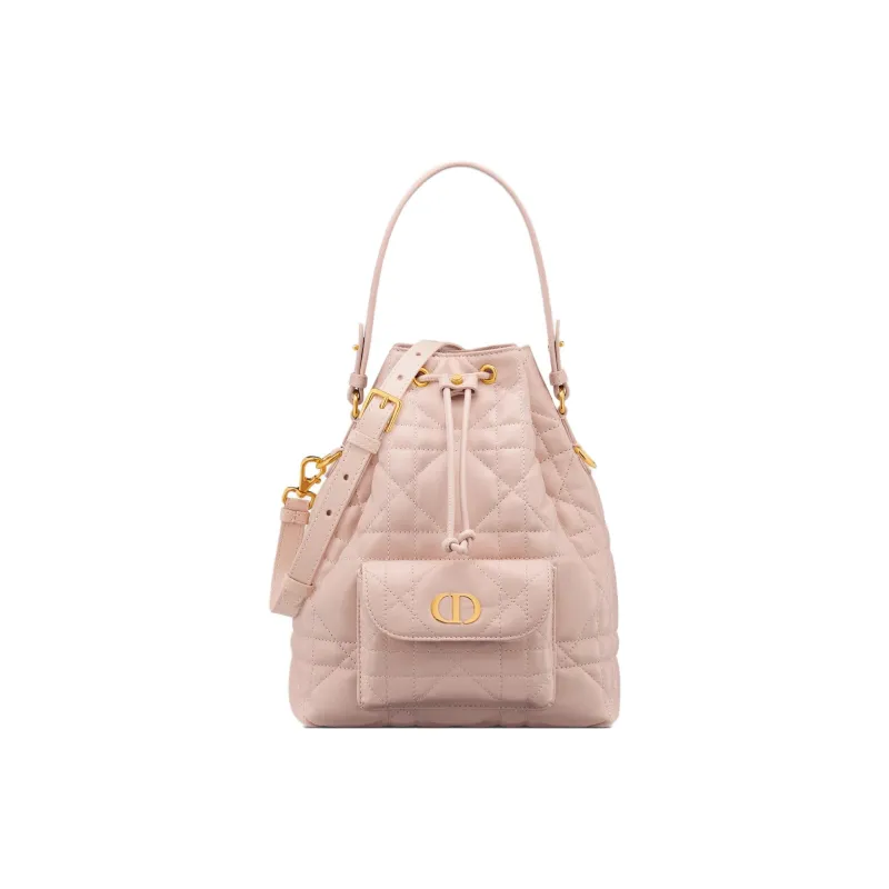 DIOR Caro Sheepskin Bucket Bag, One Shoulder Handbag Small Size Women's Rouge Pink-0