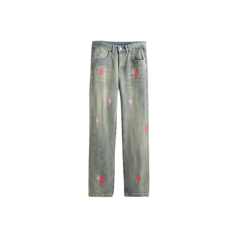 OKPI Jeans Unisex Lightning Patch ☆ Vintage Blue ☆-0