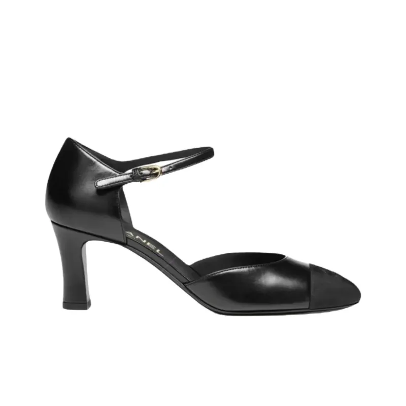 CHANEL 25P Spring Summer Chunky Heel High Heels 7cm Women's Black-1