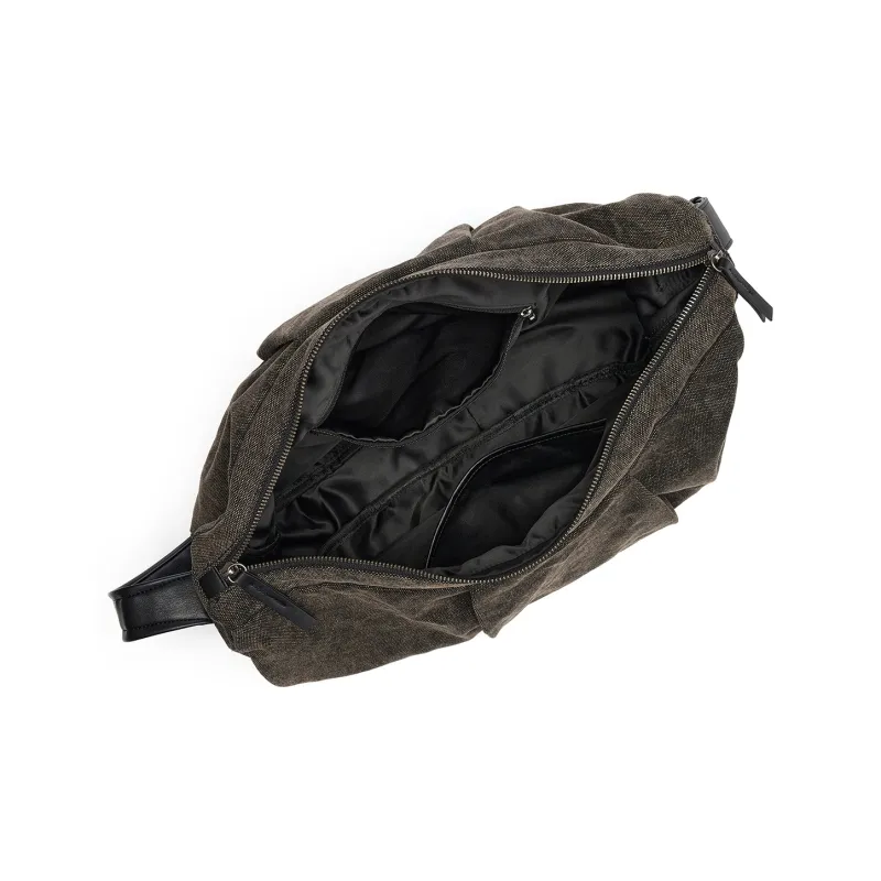 Yawei Kuroda Canvas Dumpling Bag, Crossbody Bag, Shoulder Bag Medium Size Unisex Brown Green-4