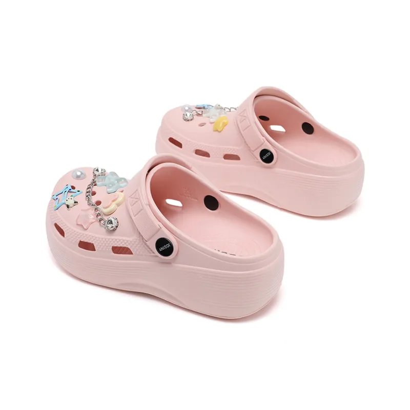 JOSINY Summer Petite Platform Height Increasing 5.4cm Trendy Fashion Lazy Outerwear Slip on Clogs Women's Light Pink-1