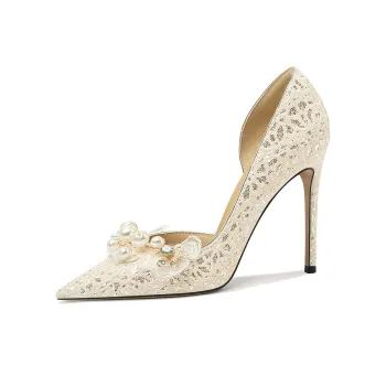 Lily Wei Early Clear Sky Slim Heel High Heels Women's Beige Apricot