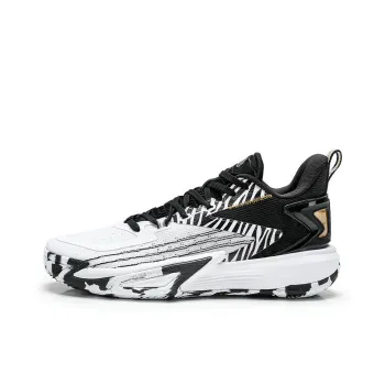 QIAODAN Anti Slip Wear Resistant Low Top Basketball Shoes Men's White Black