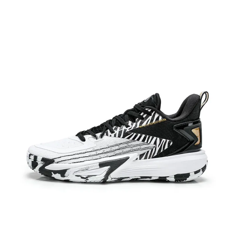 QIAODAN Anti Slip Wear Resistant Low Top Basketball Shoes Men's White Black-0