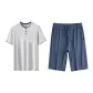 Men's Light Gray Short-Sleeved Shirt+Navy Blue Shorts
