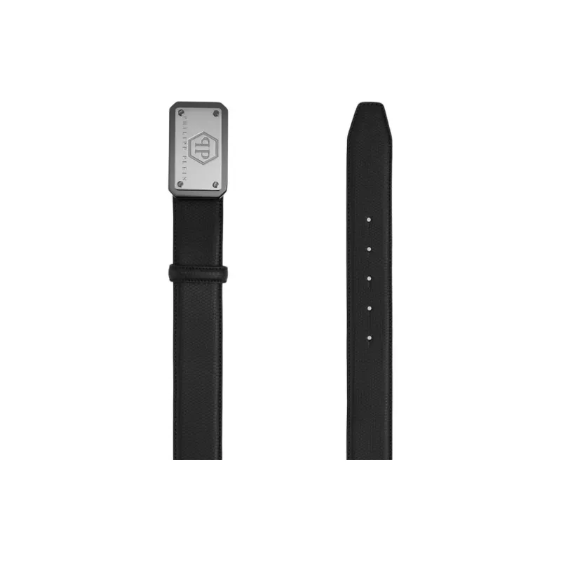 PHILIPP PLEIN 100% Calfskin Leather Belts Men's Black Width 4CM-1