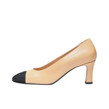 CHANEL 25P Spring Summer Chunky Heel High Heels 7cm Women's Beige