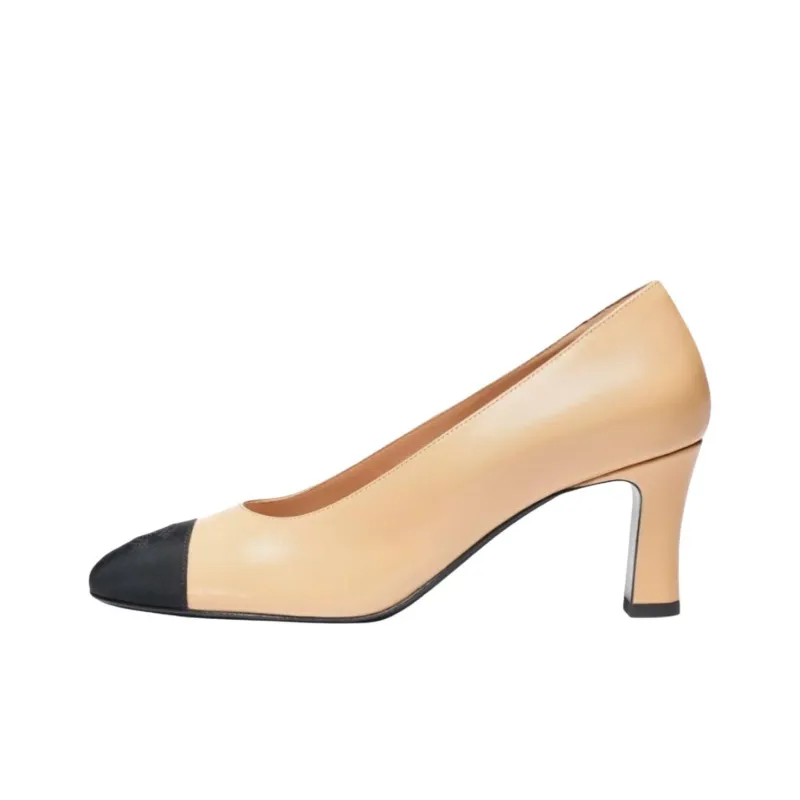 CHANEL 25P Spring Summer Chunky Heel High Heels 7cm Women's Beige-0