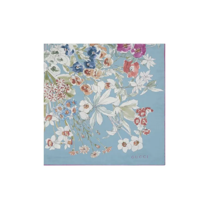 GUCCI Twill Silk Scarves Women's Light Blue-1