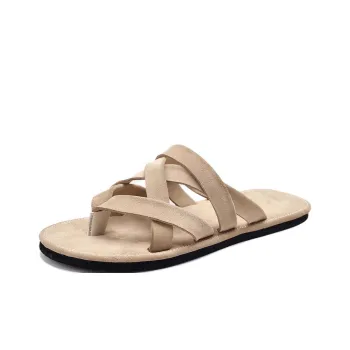 Voguhomme Rubber Sole Slip Resistant Flip Flops Men's Apricot