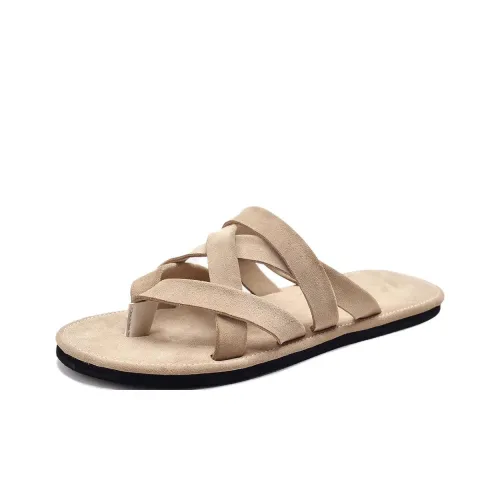 Voguhomme Rubber Sole Slip Resistant Flip Flops Men's Apricot