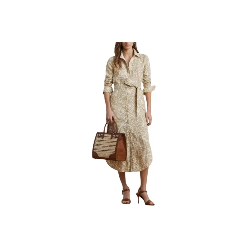 LAUREN RALPH LAUREN Long Sleeved Dress Women's Brown Yellow-0