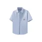 [Oxford Stripes Short-Sleeved Shirt]Blue White Stripes (Tb Happy Elf Chest Logo)