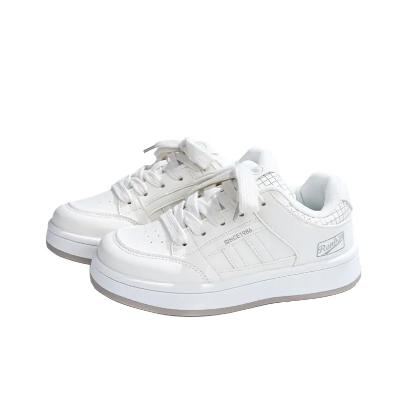 RENBEN Slip Resistant Height Increasing Low Top Skateboard Shoes Women's Beige-3