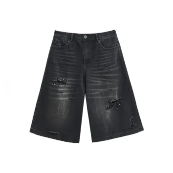 HKRXEC Denim Shorts Men Black