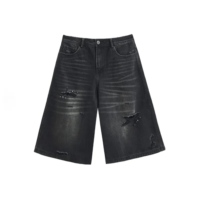 HKRXEC Denim Shorts Men Black-0