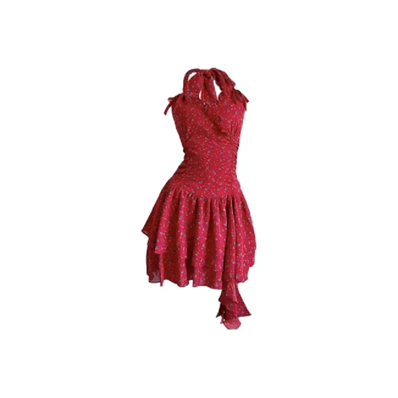 ETSE Slip Dresses Women's Red Blue Floral Dress-0
