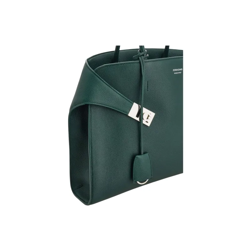 FERRAGAMO Hug Hammered Texture Calfskin Briefcase, One Shoulder Handbag Men's Moss Green-4