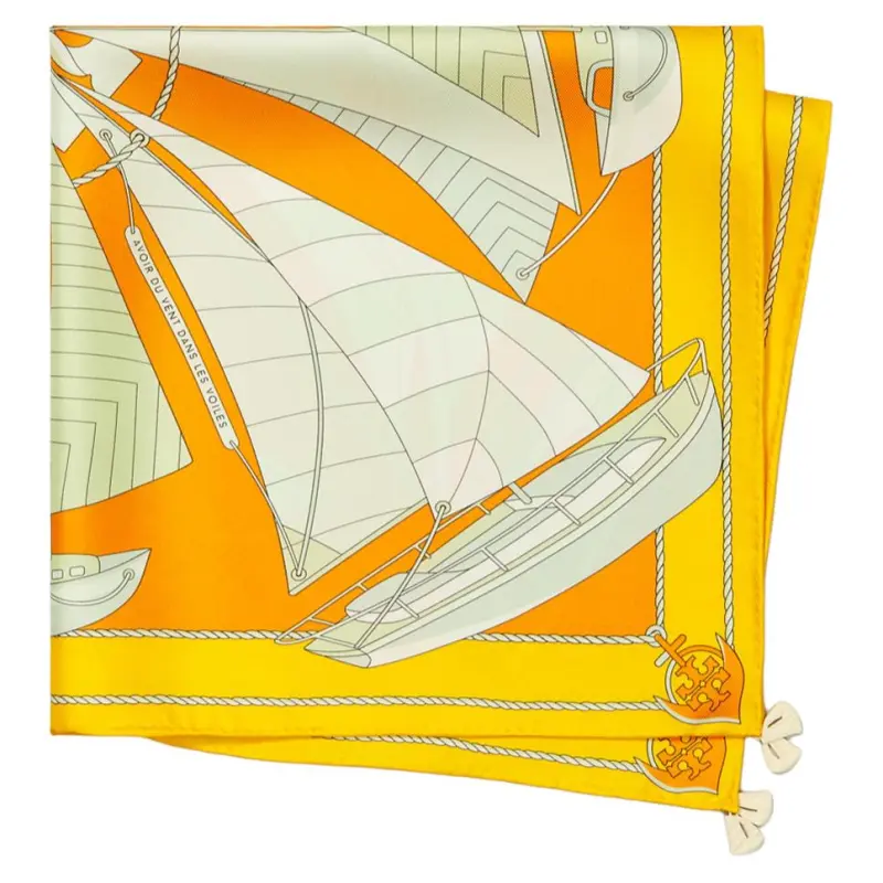 TORY BURCH 100% Mulberry Silk Scarves Unisex Orange-1