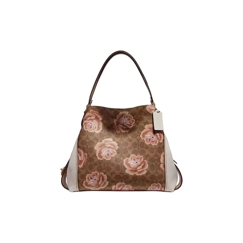 COACH Edie Canvas With Leather Crossbody Handbag Tubas Women's Brown & White-2